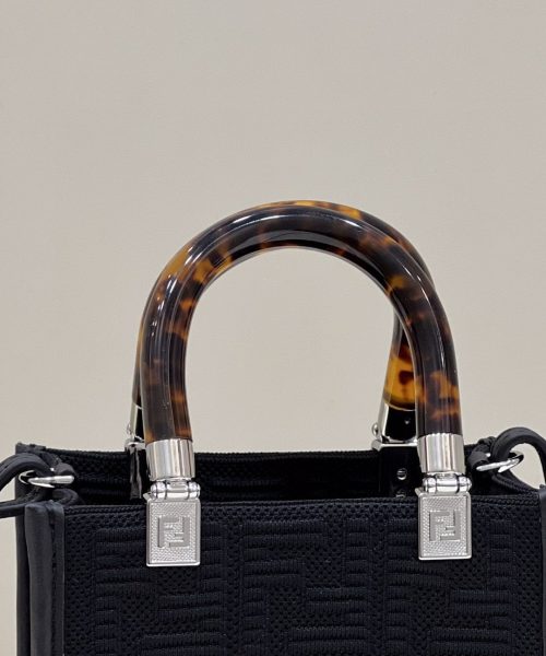 1:1 Replica Fendi Mini Sunshine Shopper Black Bag For Woman 18cm/7in