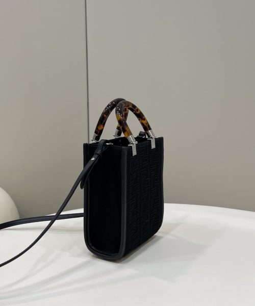 1:1 Replica Fendi Mini Sunshine Shopper Black Bag For Woman 18cm/7in