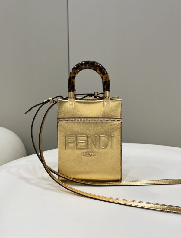 1:1 Replica Fendi Mini Sunshine Shopper Gold For Women, Women's Handbags, Shoulder And Crossbody Bags 7.1in/18cm FF 8BS051AJH7F1GNN