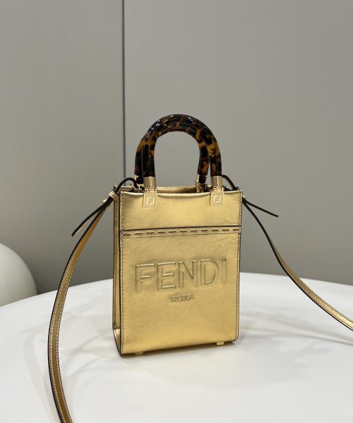 1:1 Replica Fendi Mini Sunshine Shopper Gold For Women, Women's Handbags, Shoulder And Crossbody Bags 7.1in/18cm FF 8BS051AJH7F1GNN