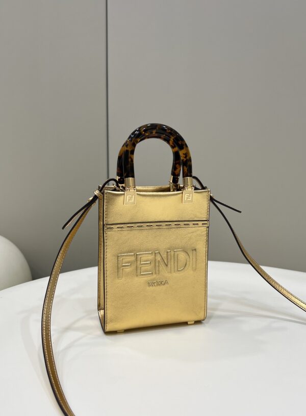 1:1 Replica Fendi Mini Sunshine Shopper Gold For Women, Women's Handbags, Shoulder And Crossbody Bags 7.1in/18cm FF 8BS051AJH7F1GNN