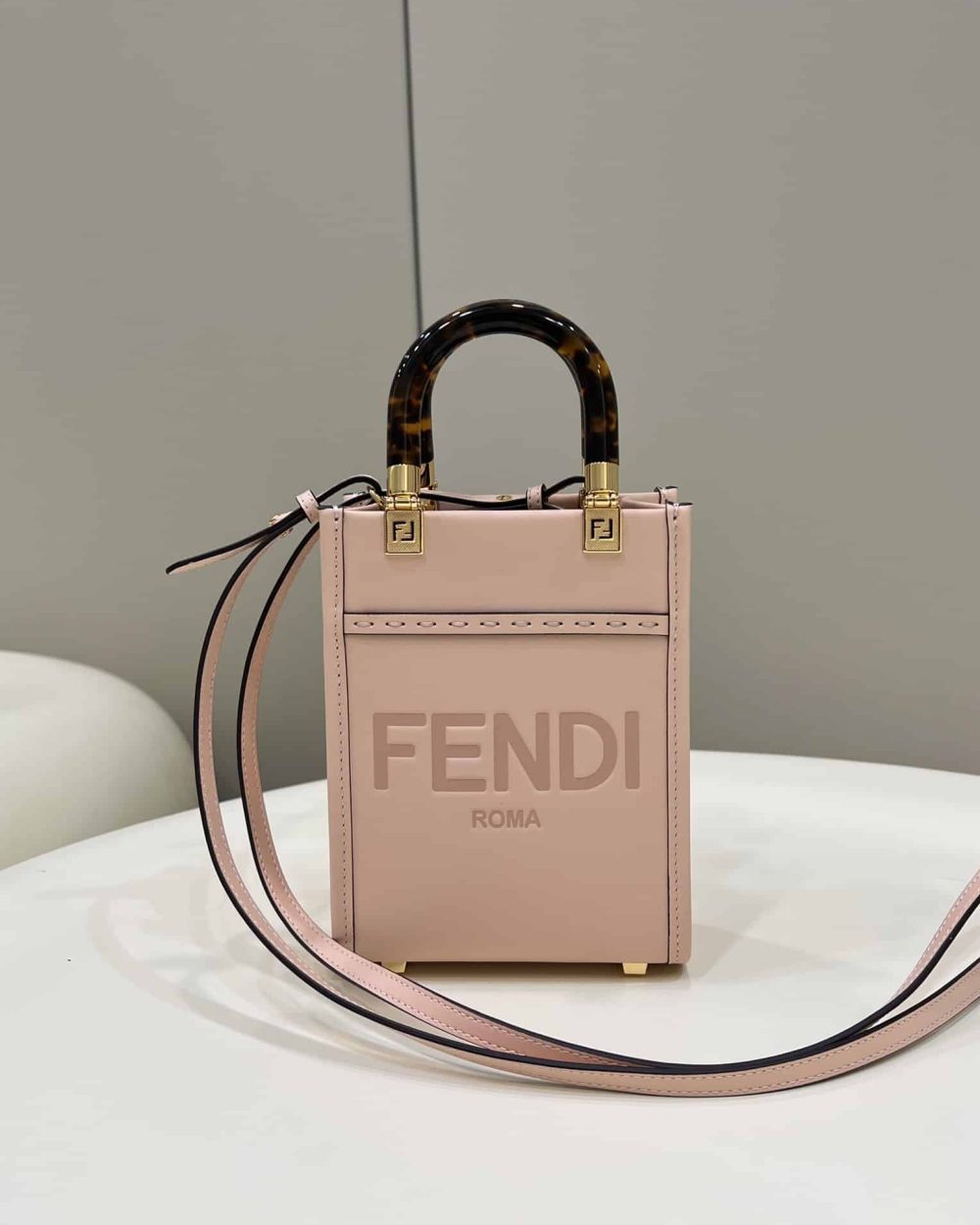 1:1 Replica Fendi Mini Sunshine Shopper Pink For Women, Women's Handbags, Shoulder And Crossbody bags 7.1in/18cm FF 8BS051
