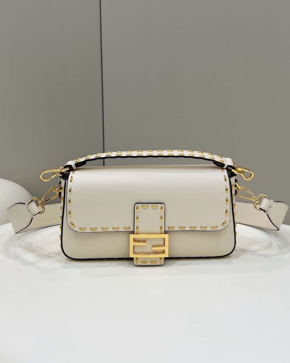 1:1 Replica Fendi Mon Baguette Medium White Bag For Woman 28cm/11in 8BR600AHMQF1FIR