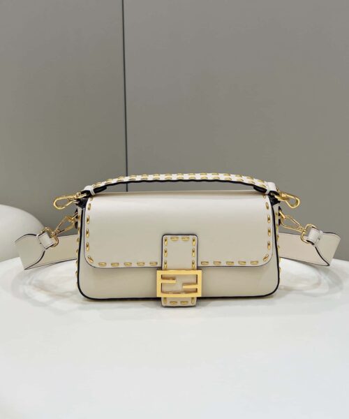 1:1 Replica Fendi Mon Baguette Medium White Bag For Woman 28cm/11in 8BR600AHMQF1FIR