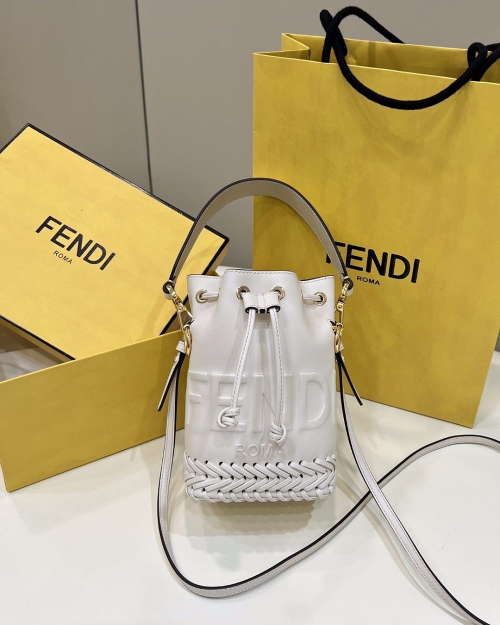 1:1 Replica Fendi Mon Tresor White Mini-bag with stitching For Woman 18cm/7in 8BS010AGV0F0K7E