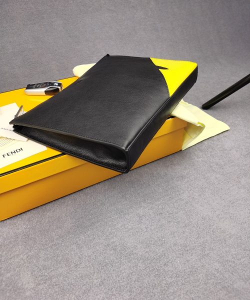 1:1 Replica Fendi Monster Eyes Camera Flat Zip Pounch Black, Yellow For Men 27cm/10.5in FF