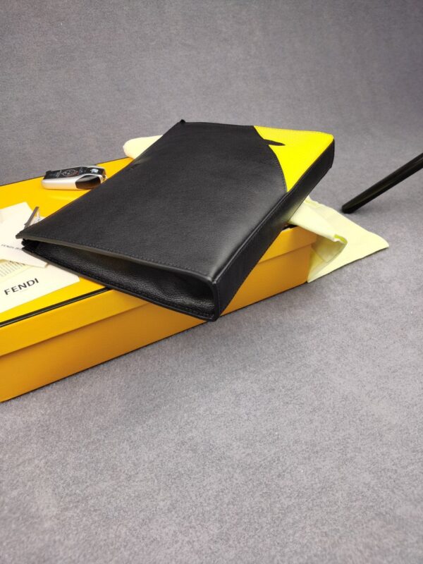 Fendi Monster Eyes Camera Flat Zip Pounch Black, Yellow For Men 27cm/10.5in FF