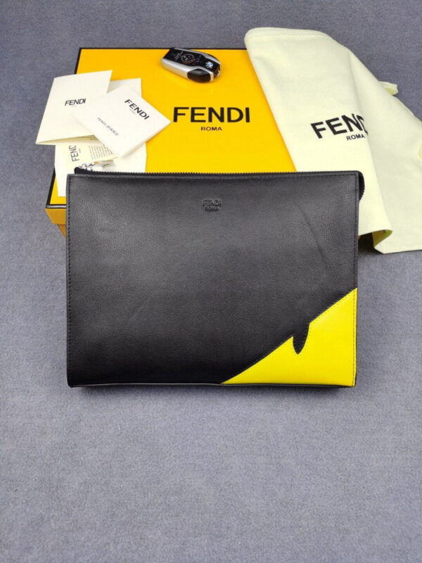 Fendi Monster Eyes Camera Flat Zip Pounch Black, Yellow For Men 27cm/10.5in FF