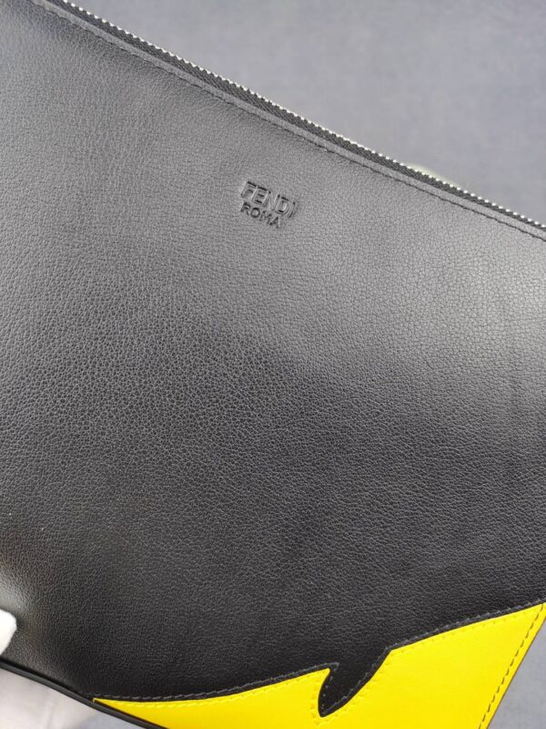 Fendi Monster Eyes Camera Flat Zip Pounch Black, Yellow For Men 27cm/10.5in FF