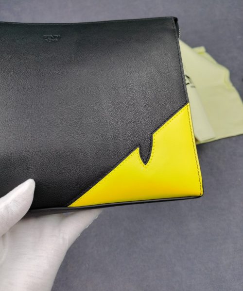1:1 Replica Fendi Monster Eyes Camera Flat Zip Pounch Black, Yellow For Men 27cm/10.5in FF