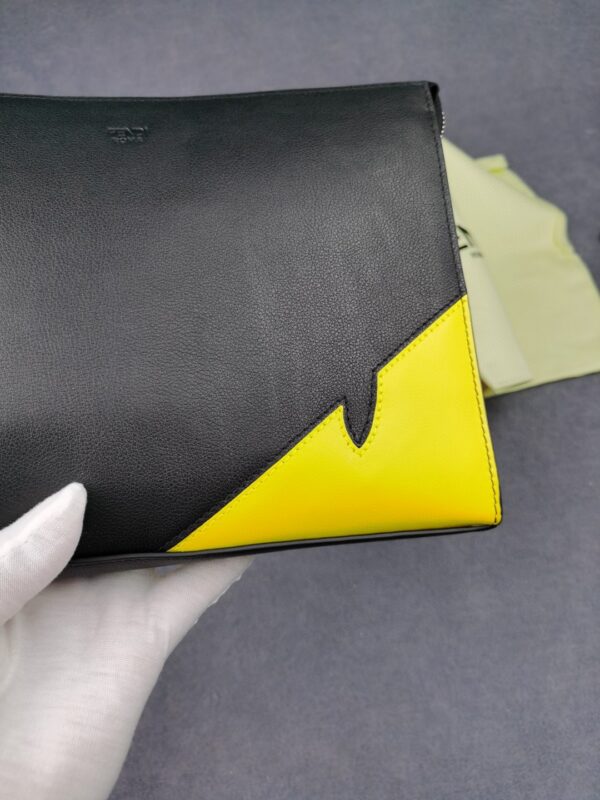 Fendi Monster Eyes Camera Flat Zip Pounch Black, Yellow For Men 27cm/10.5in FF
