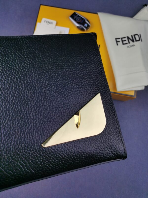 Fendi Monster Eyes Flat Zip Pound Clutch in Black with Gold Toned Hardware For Men 27cm/10.5in FF