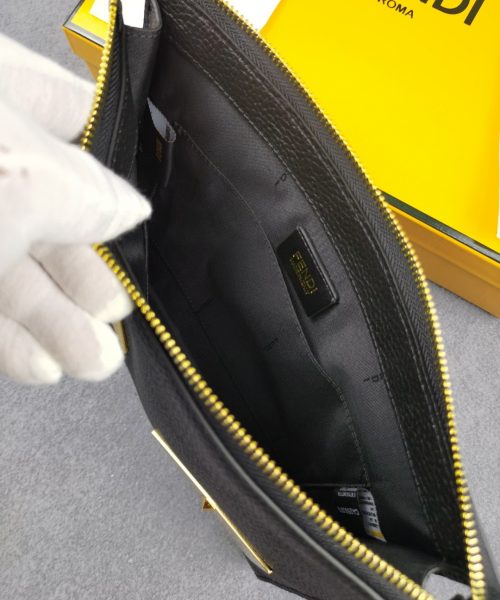 1:1 Replica Fendi Monster Eyes Flat Zip Pound Clutch in Black with Gold Toned Hardware For Men 27cm/10.5in FF
