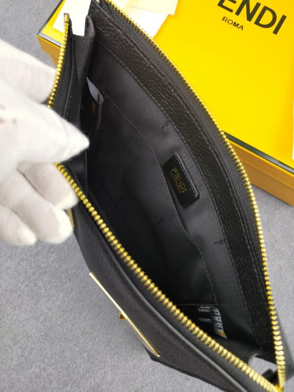 Fendi Monster Eyes Flat Zip Pound Clutch in Black with Gold Toned Hardware For Men 27cm/10.5in FF