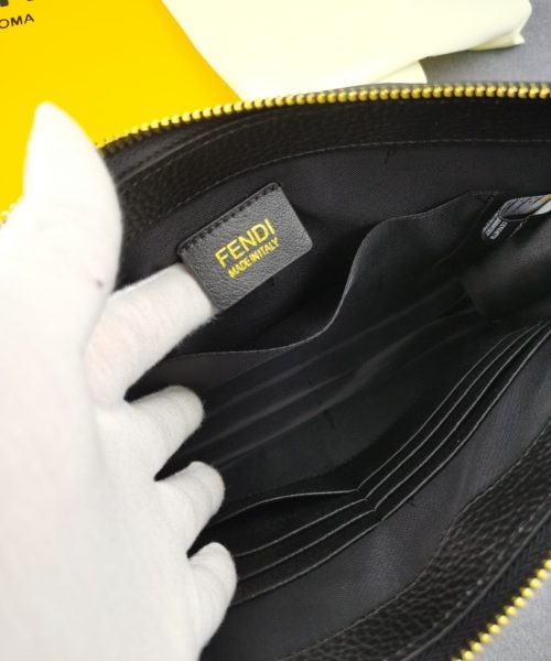 1:1 Replica Fendi Monster Eyes Flat Zip Pound Clutch in Black with Gold Toned Hardware For Men 27cm/10.5in FF