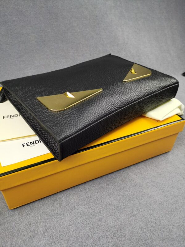 Fendi Monster Eyes Flat Zip Pound Clutch in Black with Gold Toned Hardware For Men 27cm/10.5in FF