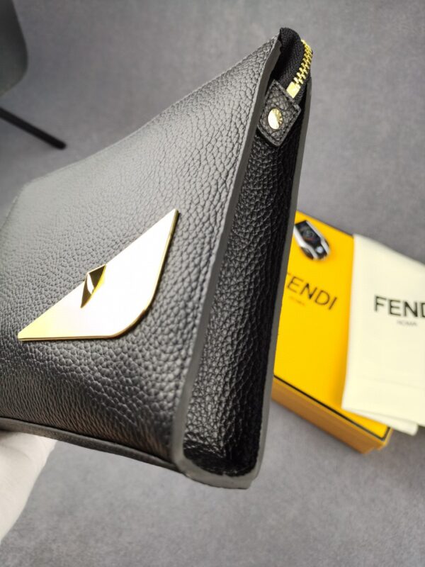 Fendi Monster Eyes Flat Zip Pound Clutch in Black with Gold Toned Hardware For Men 27cm/10.5in FF
