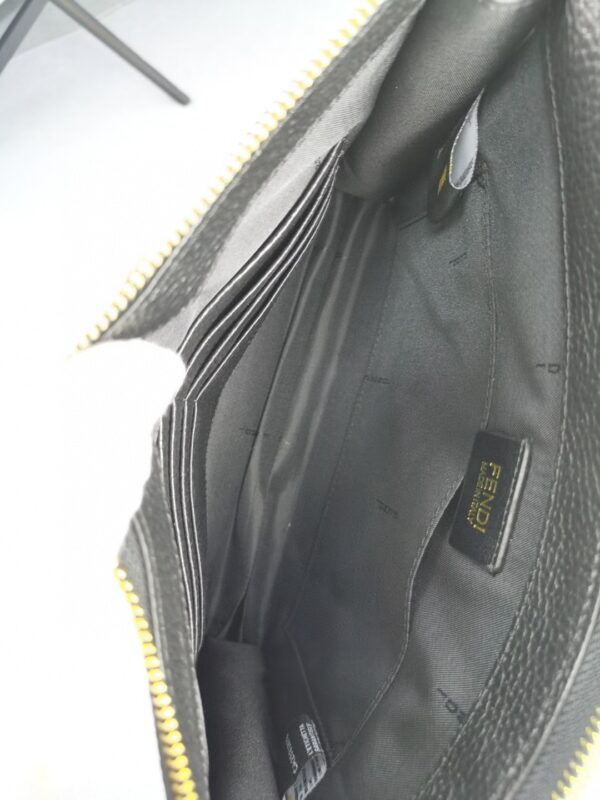 Fendi Monster Eyes Flat Zip Pound Clutch in Black with Gold Toned Hardware For Men 27cm/10.5in FF