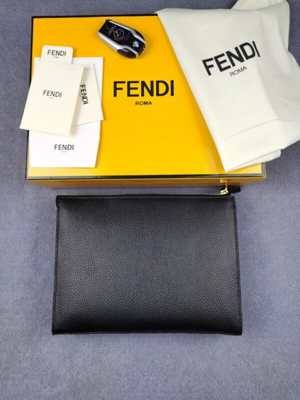 Fendi Monster Eyes Flat Zip Pound Clutch in Black with Gold Toned Hardware For Men 27cm/10.5in FF