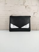 1:1 Replica Fendi Monster Eyes Flat Zip Pound Clutch in Black with Silver Hardware For Men 27cm/10.5in FF