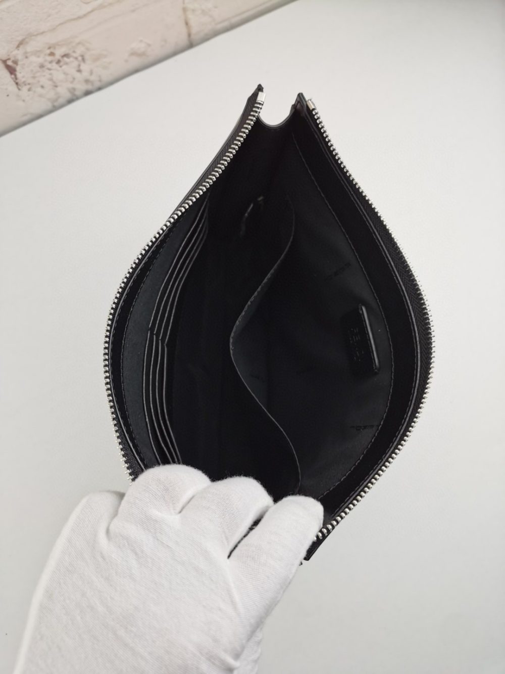 1:1 Replica Fendi Monster Eyes Flat Zip Pound Clutch in Black with Silver Hardware For Men 27cm/10.5in FF - Image 3