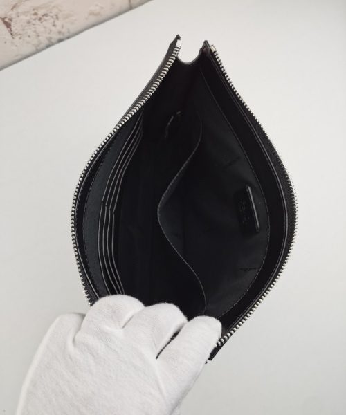 1:1 Replica Fendi Monster Eyes Flat Zip Pound Clutch in Black with Silver Hardware For Men 27cm/10.5in FF