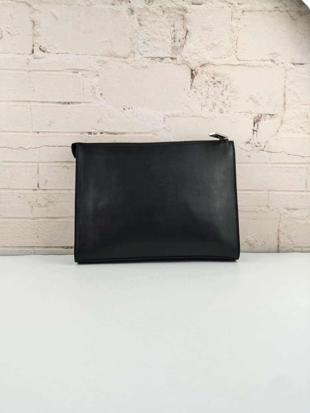 1:1 Replica Fendi Monster Eyes Flat Zip Pound Clutch in Black with Silver Hardware For Men 27cm/10.5in FF - Image 9