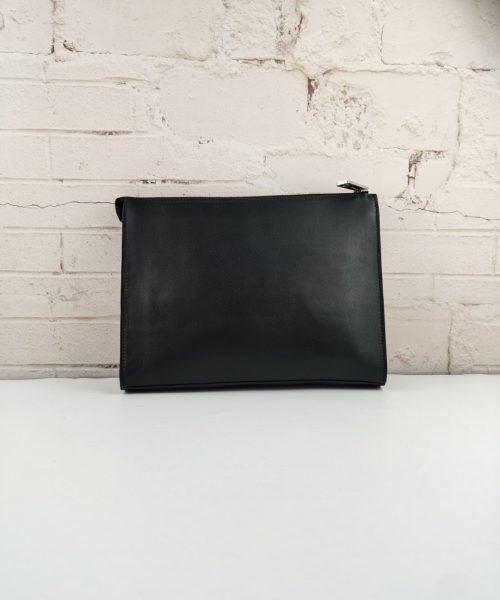1:1 Replica Fendi Monster Eyes Flat Zip Pound Clutch in Black with Silver Hardware For Men 27cm/10.5in FF