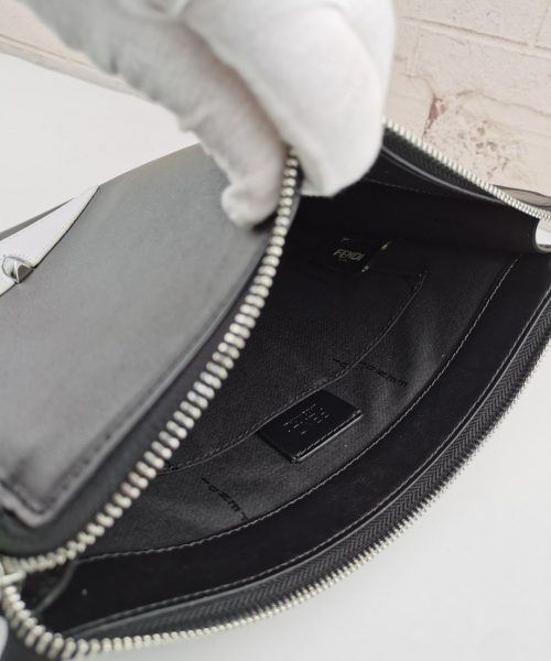 1:1 Replica Fendi Monster Eyes Flat Zip Pound Clutch in Black with Silver Hardware For Men 27cm/10.5in FF