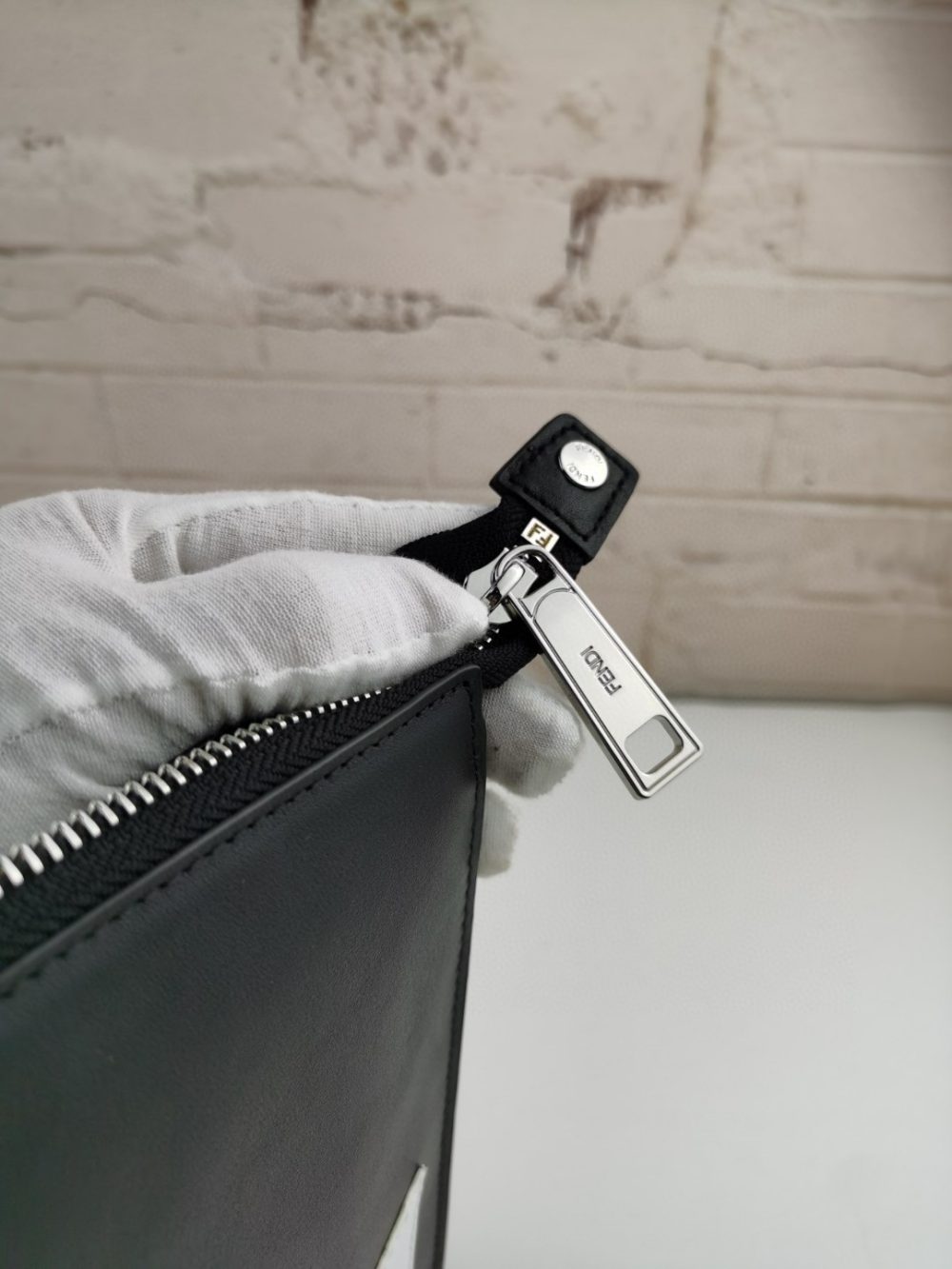 1:1 Replica Fendi Monster Eyes Flat Zip Pound Clutch in Black with Silver Hardware For Men 27cm/10.5in FF - Image 5
