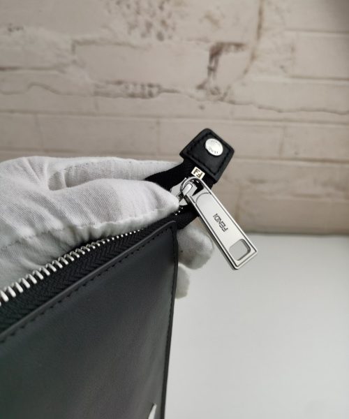 1:1 Replica Fendi Monster Eyes Flat Zip Pound Clutch in Black with Silver Hardware For Men 27cm/10.5in FF