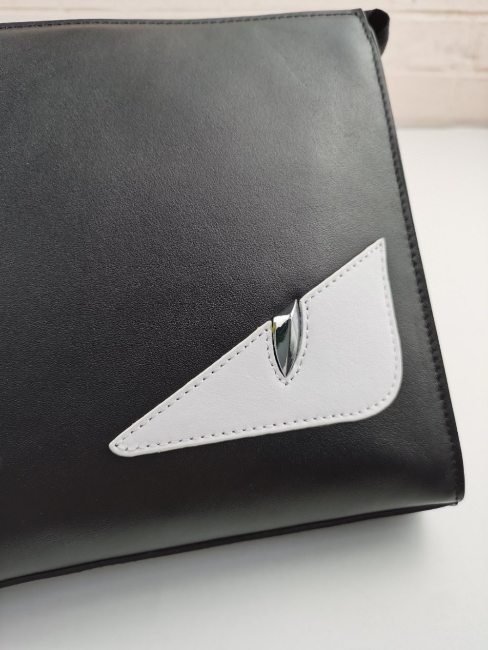 1:1 Replica Fendi Monster Eyes Flat Zip Pound Clutch in Black with Silver Hardware For Men 27cm/10.5in FF - Image 2