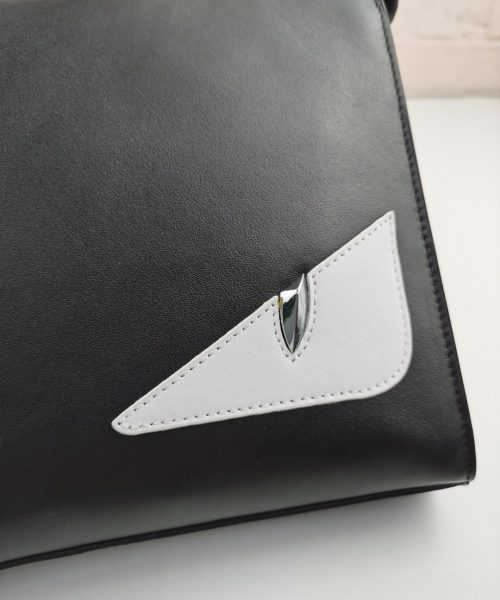 1:1 Replica Fendi Monster Eyes Flat Zip Pound Clutch in Black with Silver Hardware For Men 27cm/10.5in FF