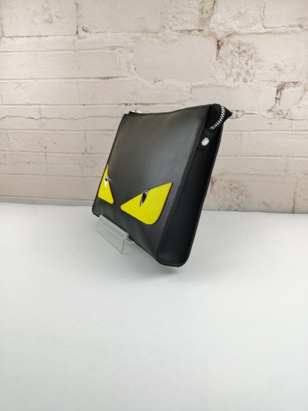 Fendi Monster Eyes Flat Zip Pound Clutch in Black Yellow Eyes with Silver Hardware For Men 27cm/10.5in FF