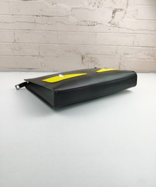 1:1 Replica Fendi Monster Eyes Flat Zip Pound Clutch in Black Yellow Eyes with Silver Hardware For Men 27cm/10.5in FF