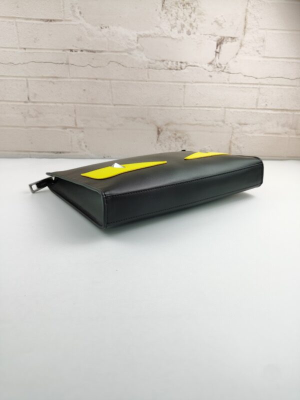 Fendi Monster Eyes Flat Zip Pound Clutch in Black Yellow Eyes with Silver Hardware For Men 27cm/10.5in FF