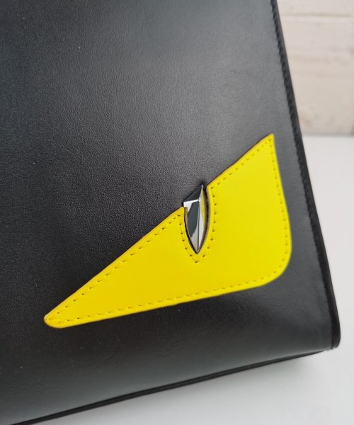1:1 Replica Fendi Monster Eyes Flat Zip Pound Clutch in Black Yellow Eyes with Silver Hardware For Men 27cm/10.5in FF