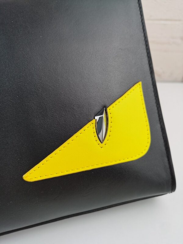 Fendi Monster Eyes Flat Zip Pound Clutch in Black Yellow Eyes with Silver Hardware For Men 27cm/10.5in FF
