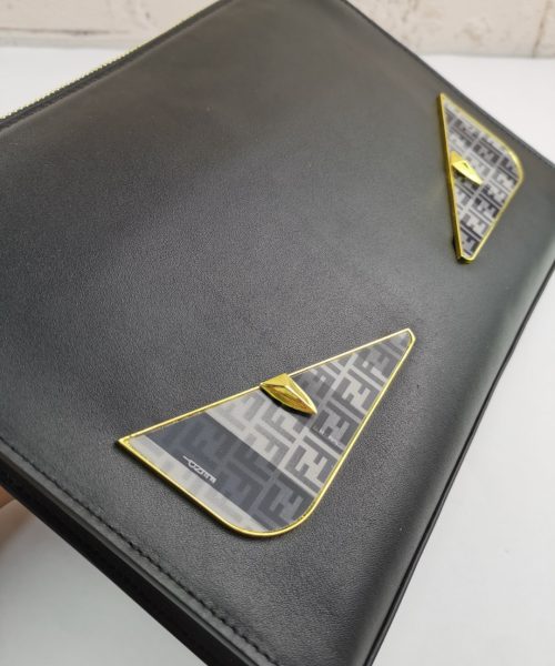 1:1 Replica Fendi Monster Eyes Pound in Black with Silver Hardware For Men 27cm/10.5in FF