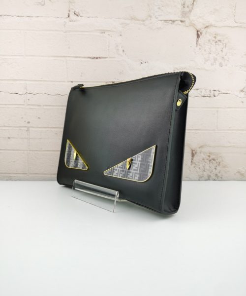 1:1 Replica Fendi Monster Eyes Pound in Black with Silver Hardware For Men 27cm/10.5in FF