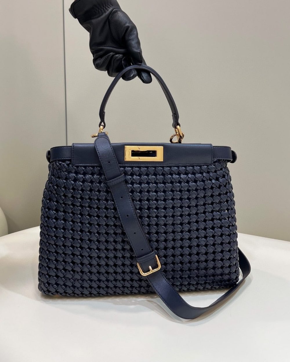 1:1 Replica Fendi Mujer Peekaboo Iconic Navy Blue Bag For Woman 33cm/13in