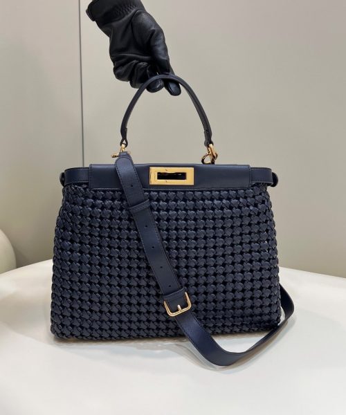 1:1 Replica Fendi Mujer Peekaboo Iconic Navy Blue Bag For Woman 33cm/13in