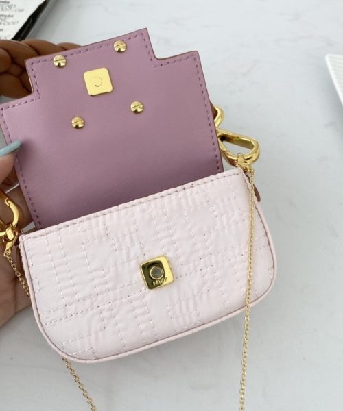 1:1 Replica Fendi Nano Baguette Maxi Handle Pink and Brown Bag For Woman 6.5cm/2.5in