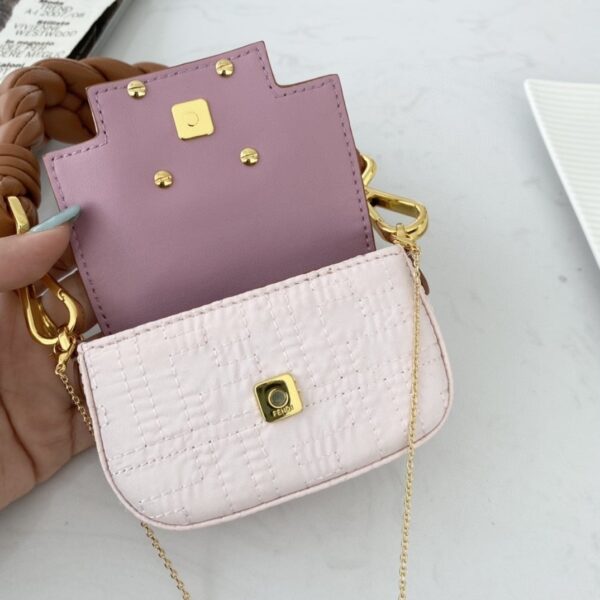 1:1 Replica Fendi Nano Baguette Maxi Handle Pink and Brown Bag For Woman 6.5cm/2.5in