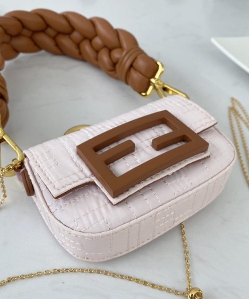 1:1 Replica Fendi Nano Baguette Maxi Handle Pink and Brown Bag For Woman 6.5cm/2.5in