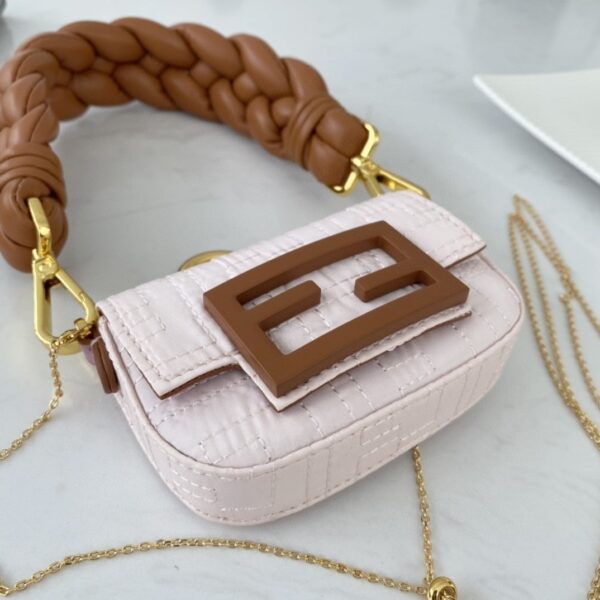 1:1 Replica Fendi Nano Baguette Maxi Handle Pink and Brown Bag For Woman 6.5cm/2.5in