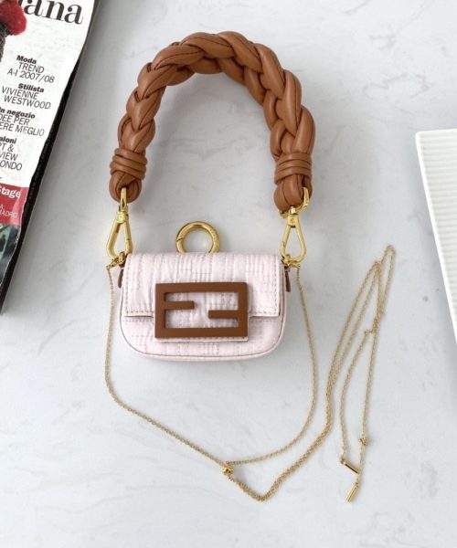 1:1 Replica Fendi Nano Baguette Maxi Handle Pink and Brown Bag For Woman 6.5cm/2.5in