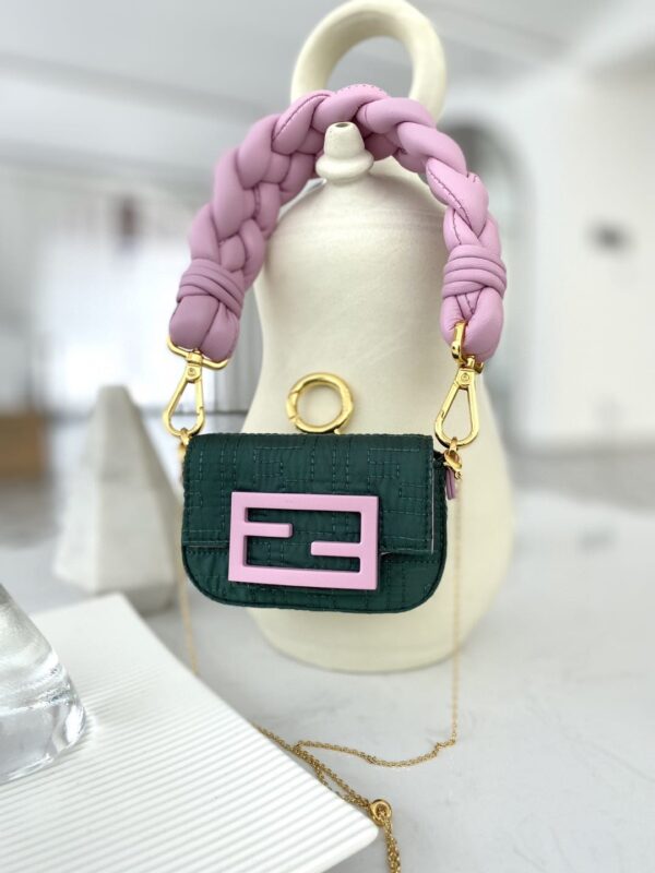1:1 Replica Fendi Nano Baguette Maxi Handle Pink and Green Bag For Woman 6.5cm/2.5in