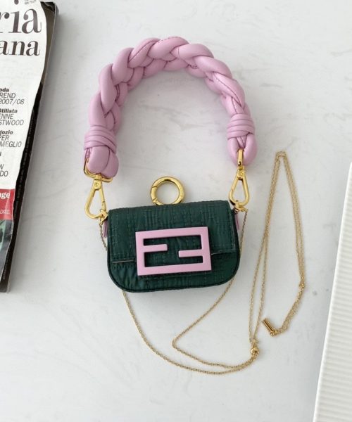 1:1 Replica Fendi Nano Baguette Maxi Handle Pink and Green Bag For Woman 6.5cm/2.5in