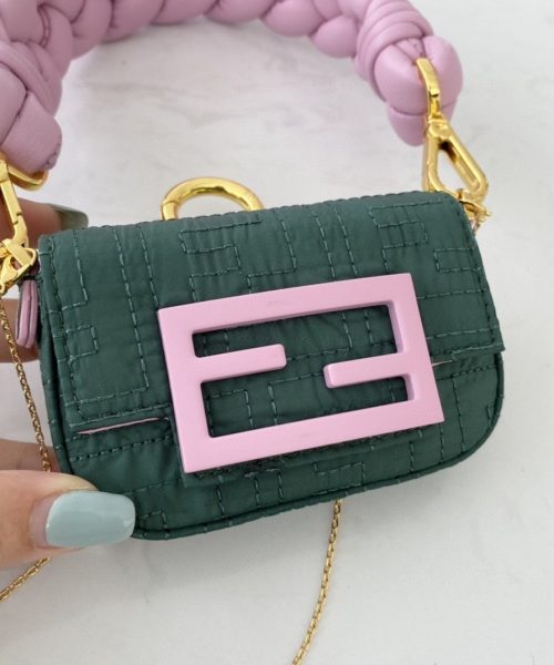 1:1 Replica Fendi Nano Baguette Maxi Handle Pink and Green Bag For Woman 6.5cm/2.5in